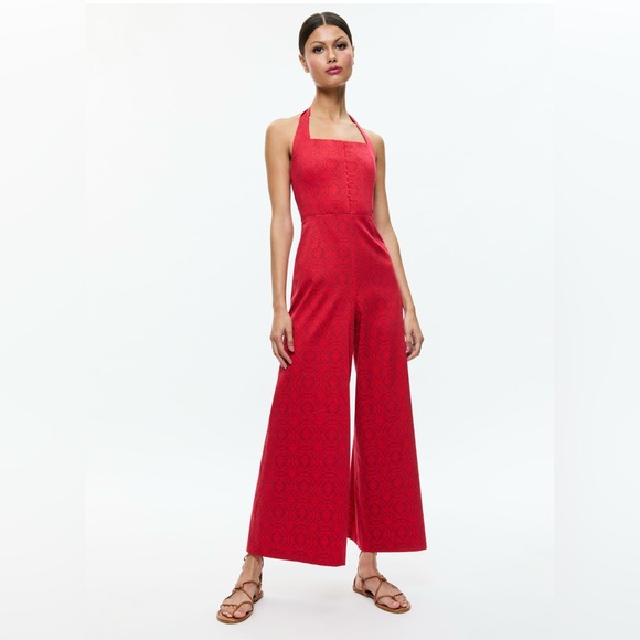 Alice + Olivia Red Halter Jumpsuit Wide-Leg Elegance - Picture 8 of 8